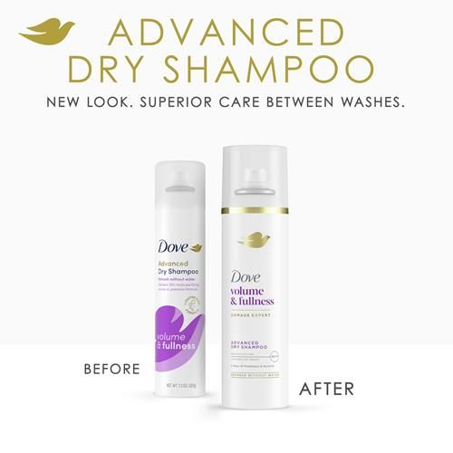 Dove Shampooing Sec Advanced Volume & Éclat Rafraîchit & Redonne du Corps aux Cheveux Plats Sans Eau Pour 2 Jours de Fraîcheur & de Volume 142g