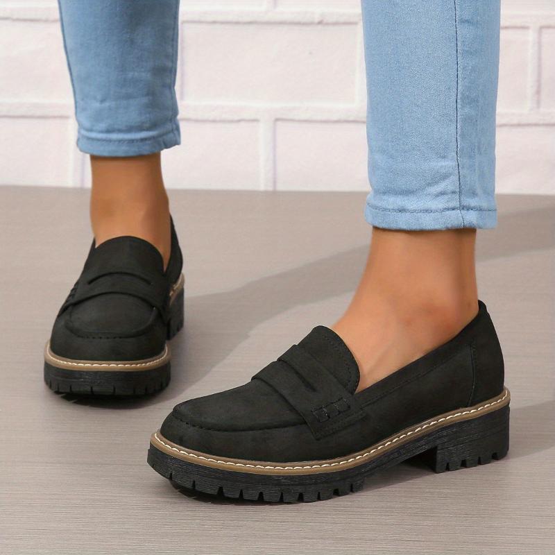 Mocassins Femme à Semelle Épaisse Couleur Unie | Ballerines Chunky Tendance