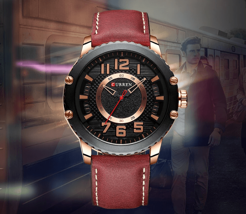 Montre Sport Étanche Homme Avec Bracelets en Cuir et Grands Chiffres Détails Design Unique Cadeau Parfait