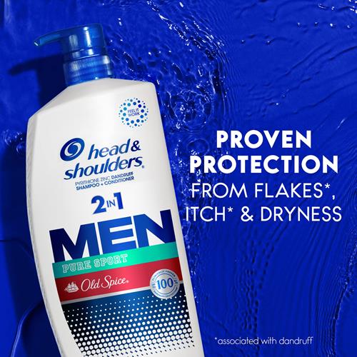 Head and Shoulders Hommes Shampoing et Revitalisant antipelliculaire 2 en 1, Traitement antipelliculaire, Old Spice Pure Sport pour usage quotidien, sans parabène, 834 ml
