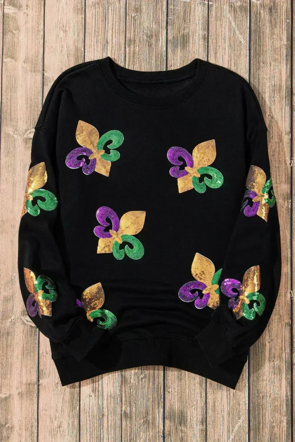 Sweat-shirt ras du cou de Mardi Gras à sequins blancs