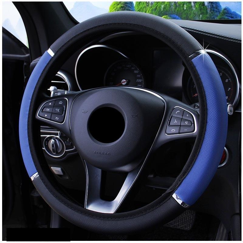 Housse de volant de voiture 38CM, tressée, universelle, en cuir microfibre, viscose, respirante, antidérapante, véritable cuir, accessoires de voiture