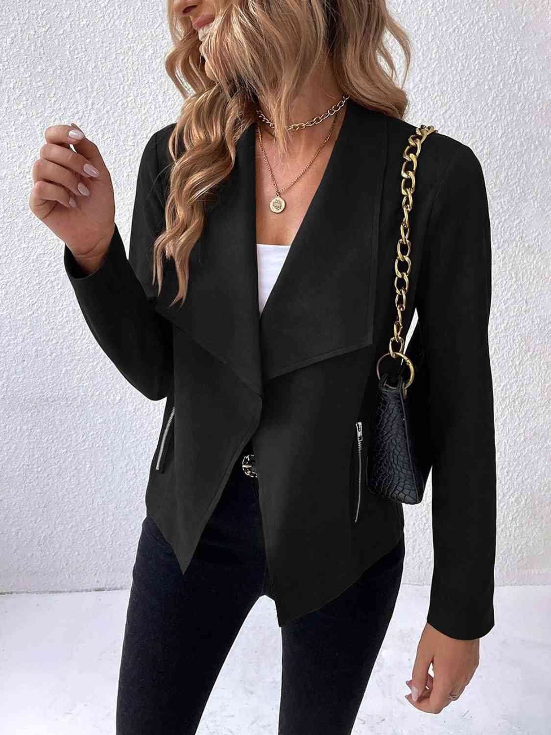 Veste classique minimaliste à col et manches longues pour femme – Vêtement d'extérieur minimaliste et léger pour le quotidien