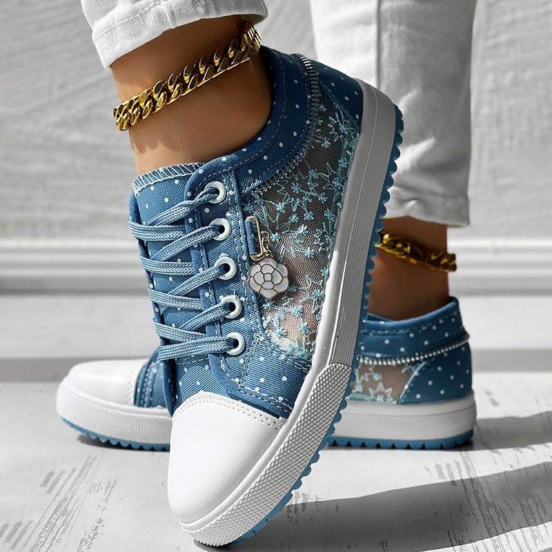 Baskets en toile décontractées à pois et broderies florales pour femme
