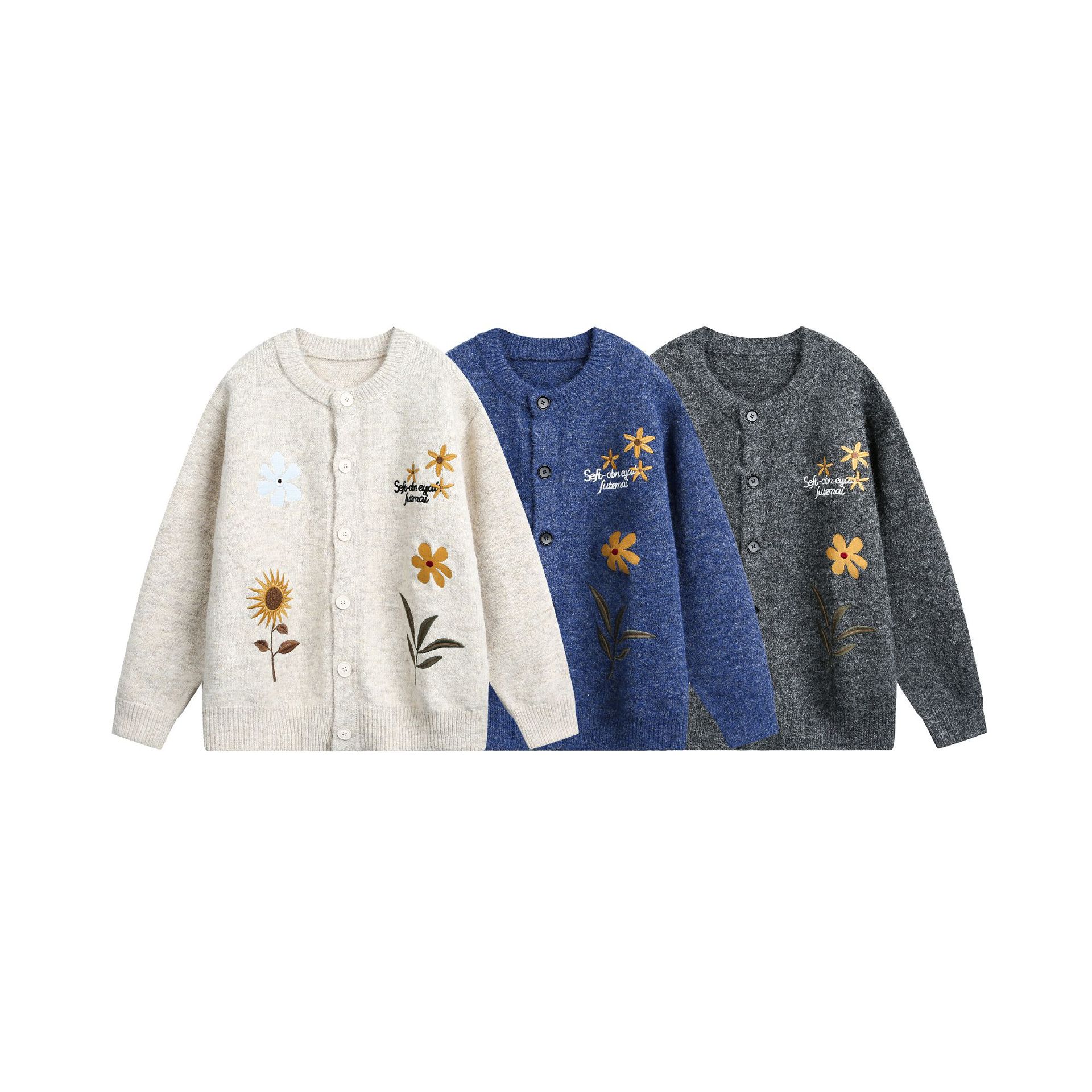 Cardigan pull brodé fleuri rétro pour femme