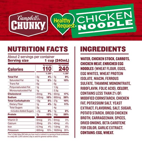 Soupe Campbell's Chunky, Soupe Poulet et Nouilles « Healthy Request », boîte de 533 g