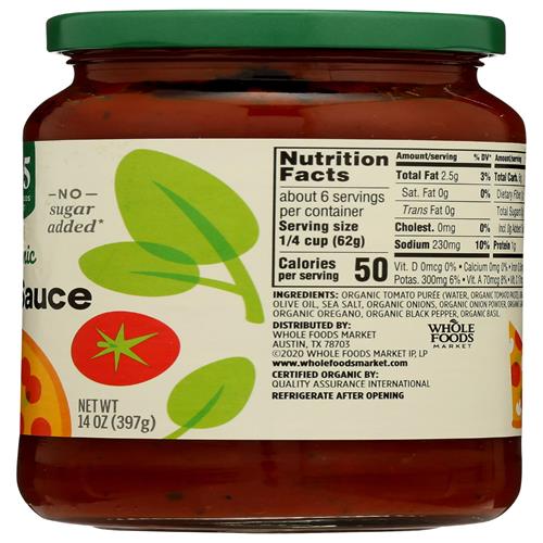 Whole Foods Market, Sauce pizza biologique, 396 g