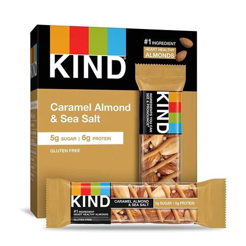 Barres collation Kind, Caramel amande et sel de mer, 5g de sucre | 6g de protéines, Barres sans gluten, 1,4 oz, (paquet de 6)