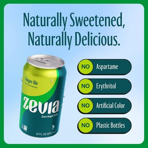 Boissons gazeuses Zevia Zéro Sucre, Ginger Ale, canettes de 355 ml (paquet de 12)