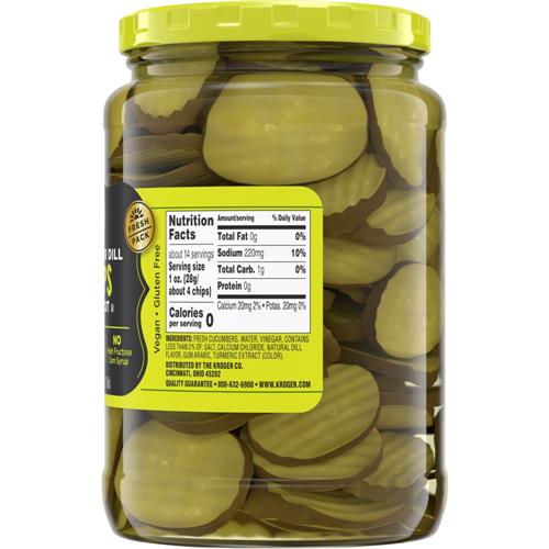 Cornichons aneth coupés ovales de Kroger pour hamburgers 710 ml