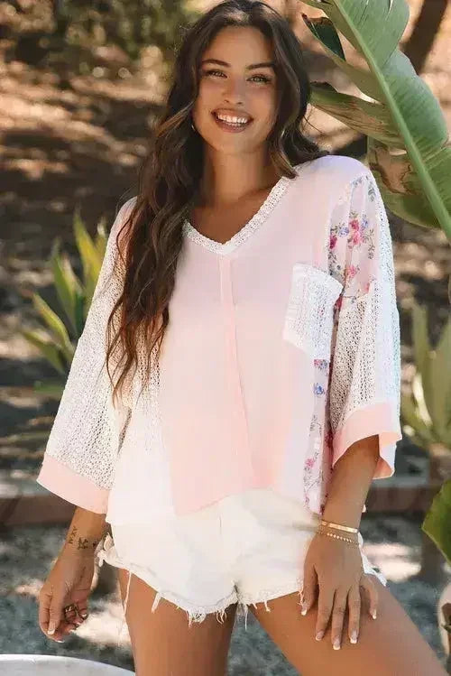 Chemisier en dentelle florale au crochet - Manches chauve-souris | S-2XL | Femstylo