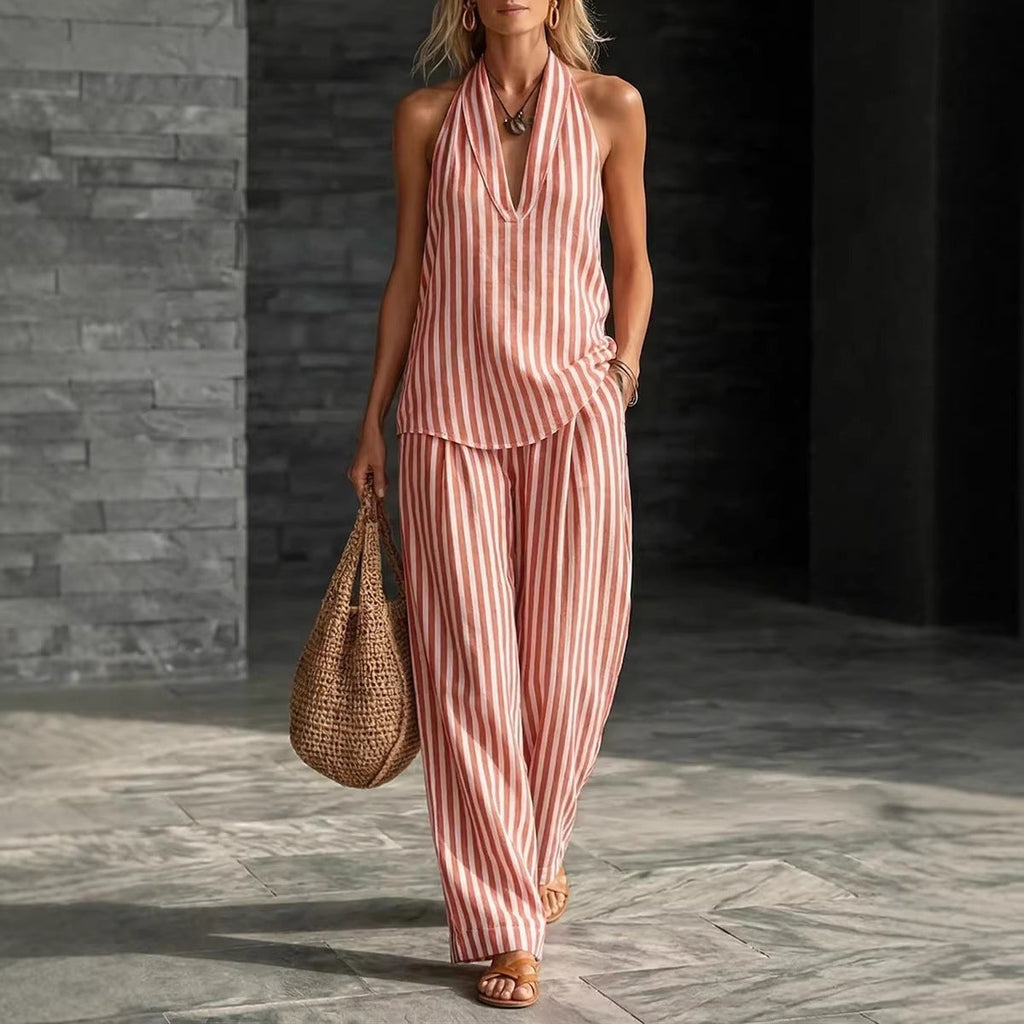 Ensemble Débardeur Rayé & Pantalon Large Femme – Tendance 2 Pièces
