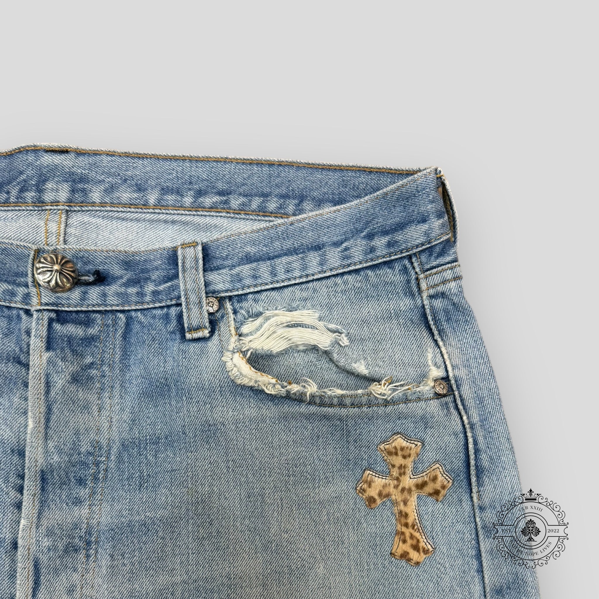 Jean Chrome Hearts Leopard Cross Patch