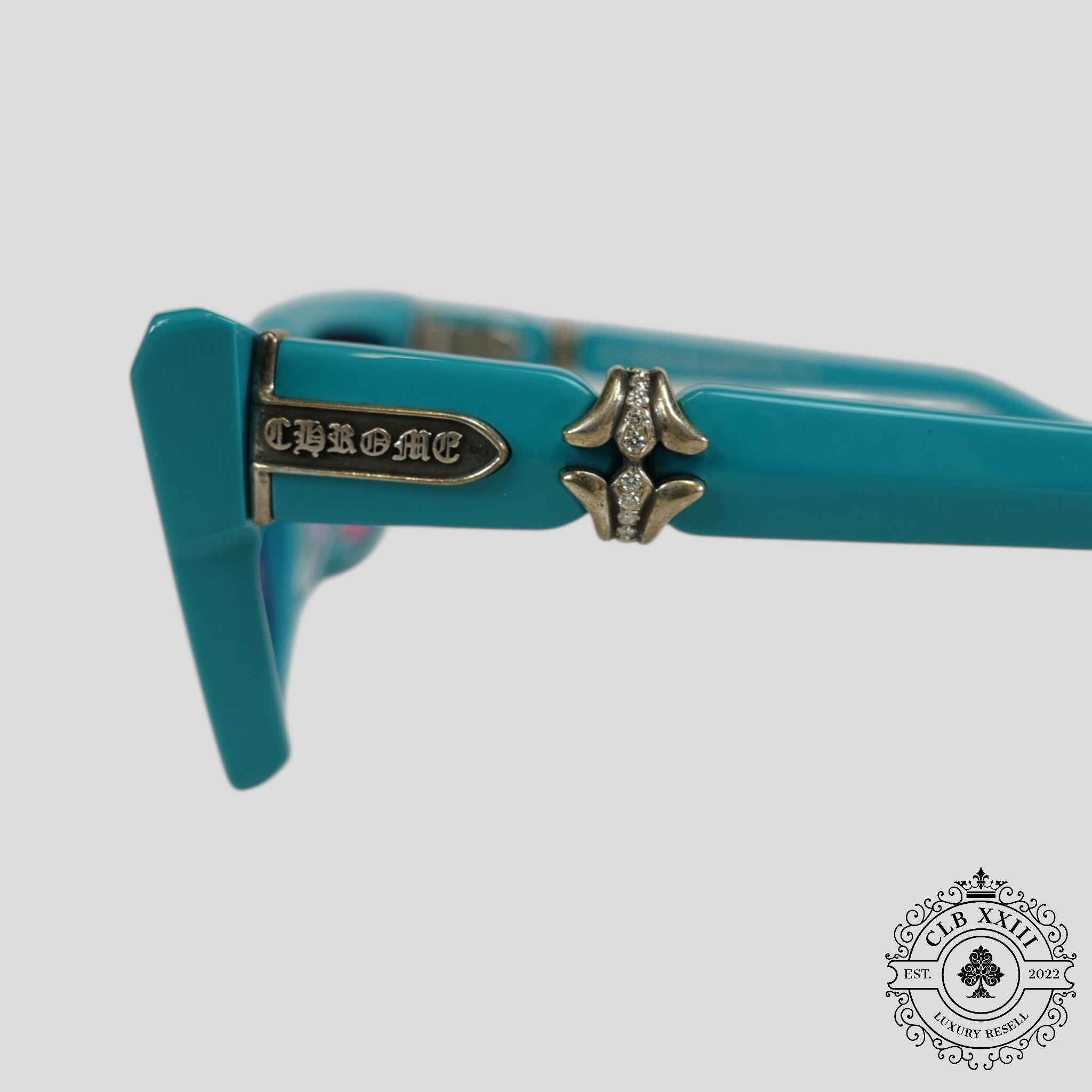 Lunettes Chrome Hearts Cliterally ornées de diamants en bleu/argent