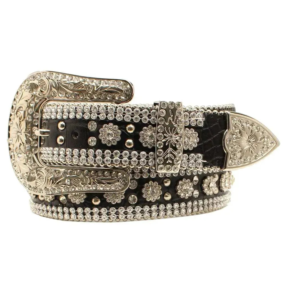 Ceinture en cuir de caïman pour femme avec fleur 3D