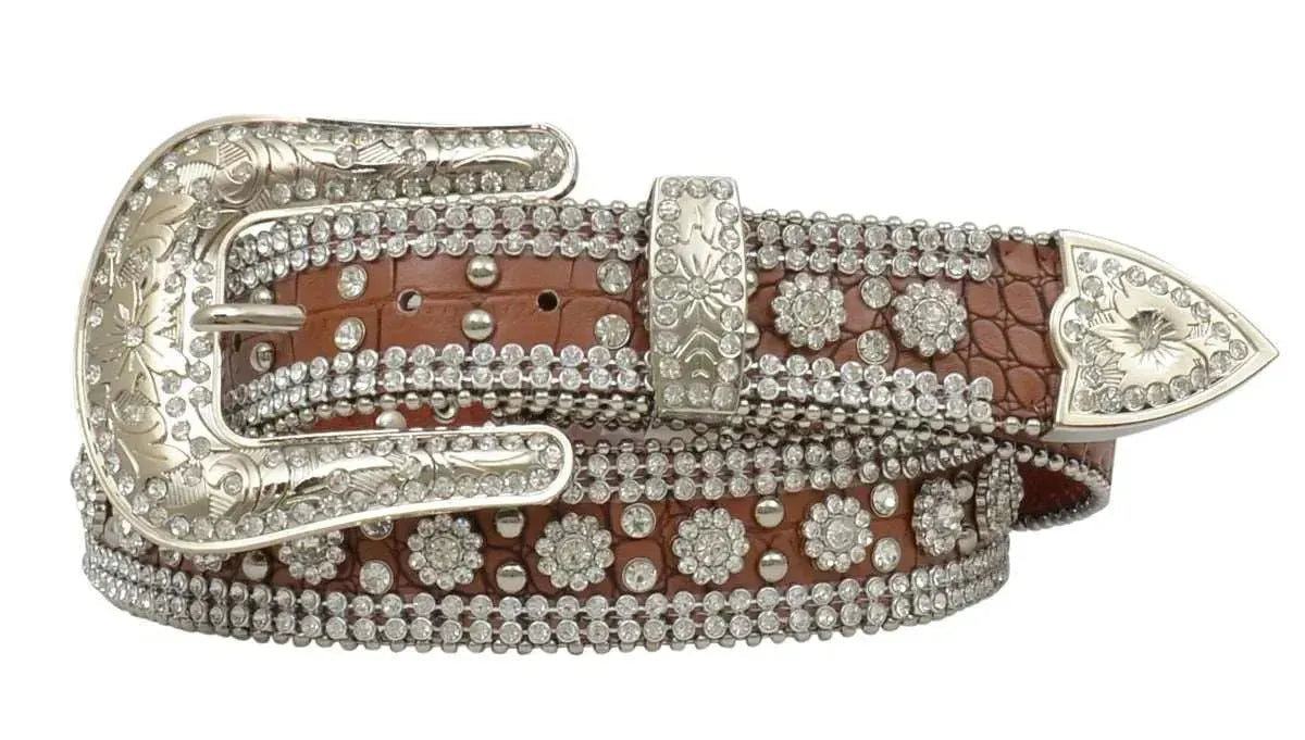 Ceinture en cuir de caïman pour femme avec fleur 3D