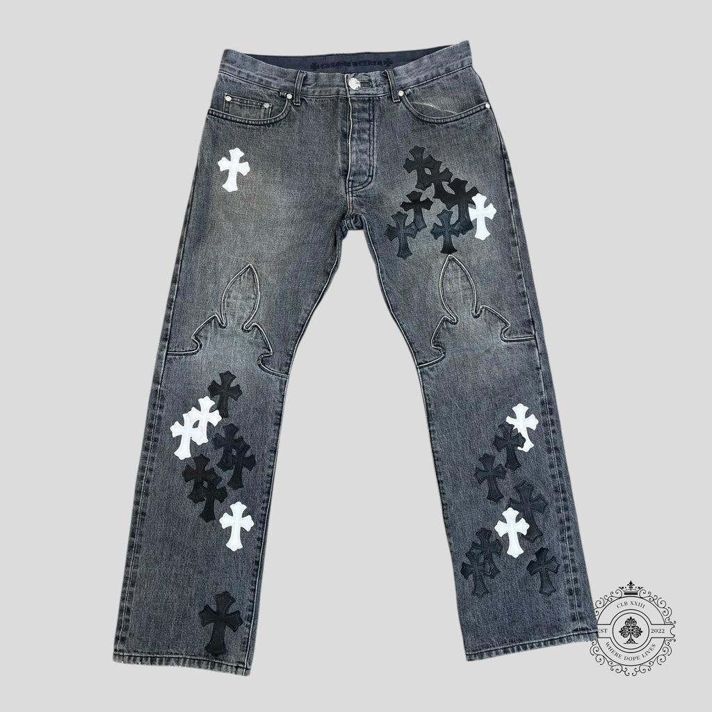 Jean Chrome Hearts Fleur avec patch croix au genou