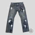 Jean Chrome Hearts Fleur avec patch croix au genou