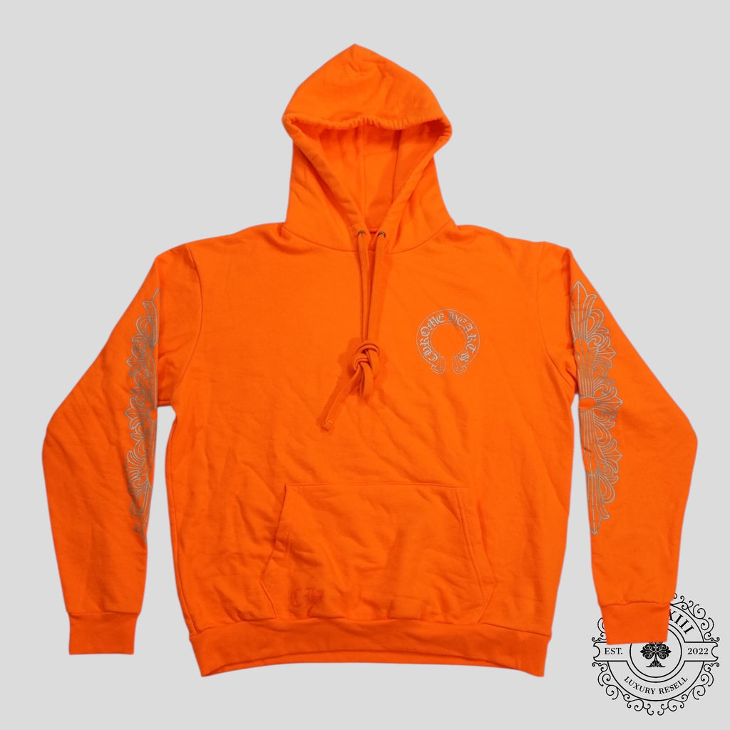 Sweat à capuche Chrome Hearts Miami édition exclusive avec logo fer à cheval, couleur orange