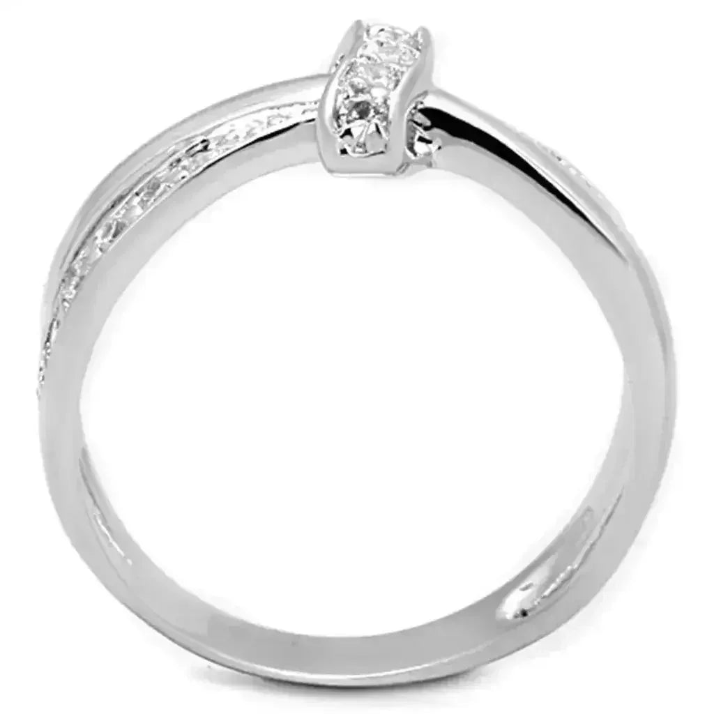 3W819 - Bague en laiton rhodié avec oxyde de zirconium de qualité AAA, de couleur claire