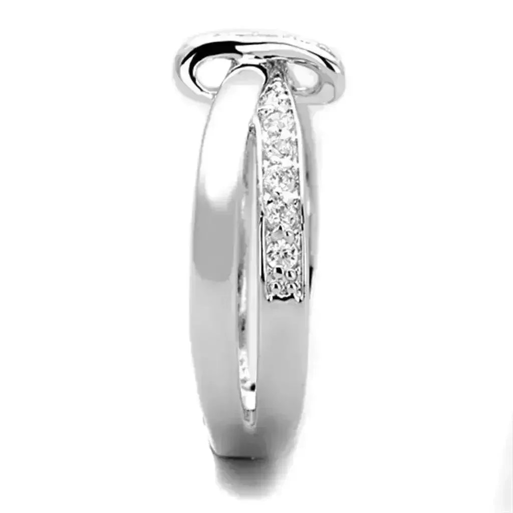 3W819 - Bague en laiton rhodié avec oxyde de zirconium de qualité AAA, de couleur claire