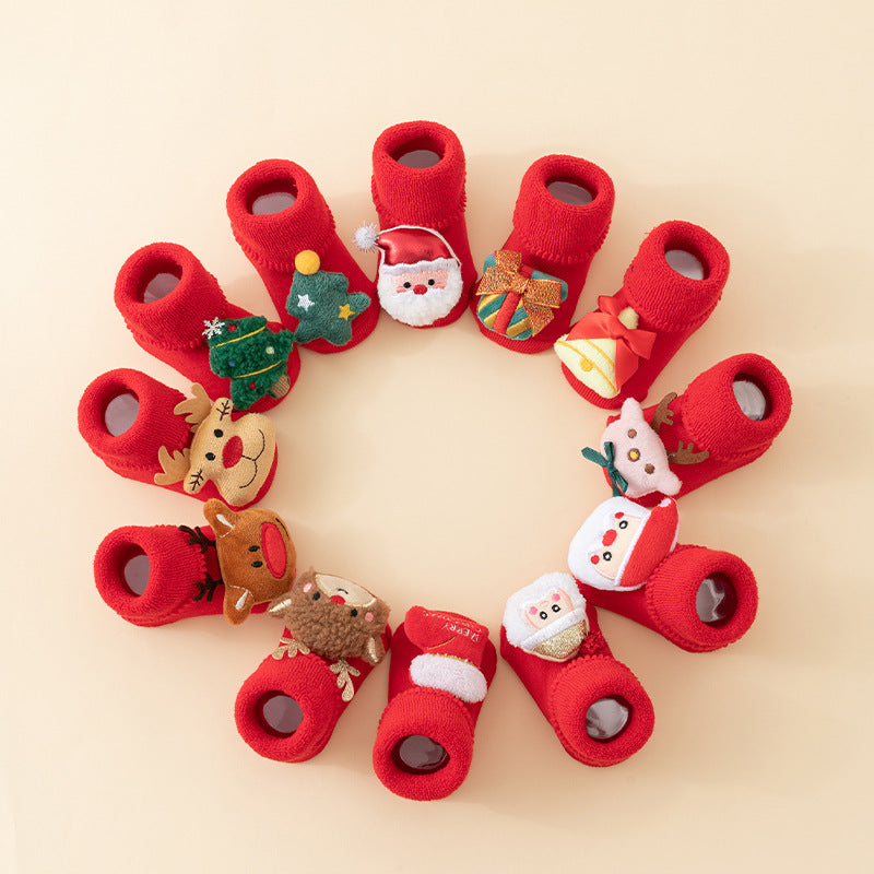 Chaussettes Bébé Noël Nouveau-né Pour Garçons/Filles Chaussettes de Sol de Noël Antidérapantes Chaussettes Premiers Pas Pour Bébé Enfants