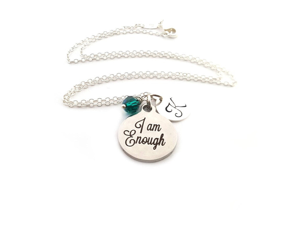 Collier "Je Suis Suffisante" – Argent sterling avec pierre de naissance et breloque initiale