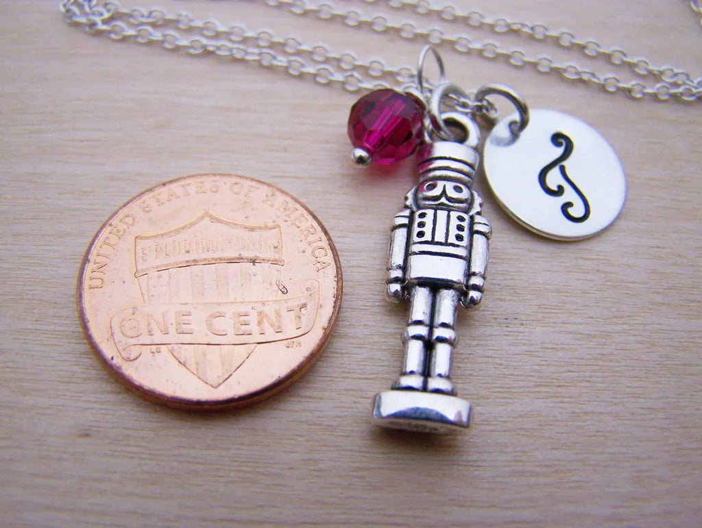 Nutcracker Necklace – Sterling Silver with Birthstone & Initial Charm