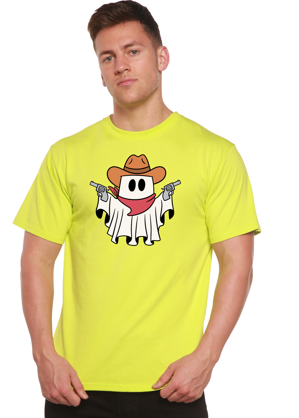 T-shirt graphique unisexe à manches courtes en viscose de bambou et coton biologique Cowboy Ghost