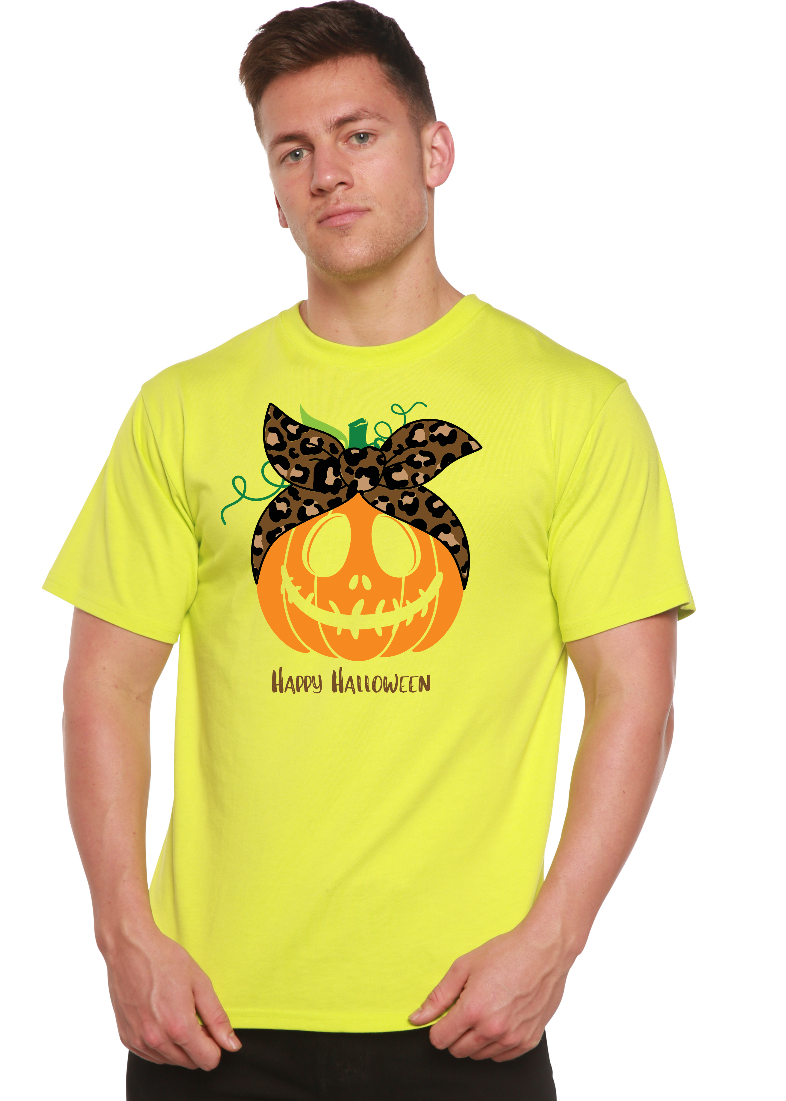 T-shirt graphique homme à manches courtes en viscose de bambou/coton biologique motif Joyeux Halloween