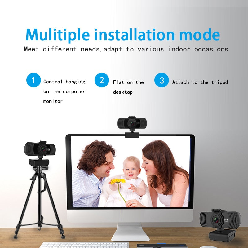Webcam Réelle 1080P 200W Pixels Full HD Caméra Grand Angle 110° avec Microphone et Trépied pour Vidéo Écran Large Webcam de Streaming Pro pour Enregistrement, Appels, Conférences et Jeux