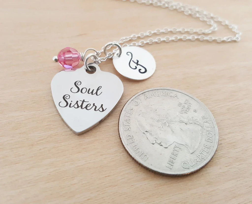Collier Sœurs d'Âme – Argent Sterling avec Pierre de Naissance et Breloque Initiale