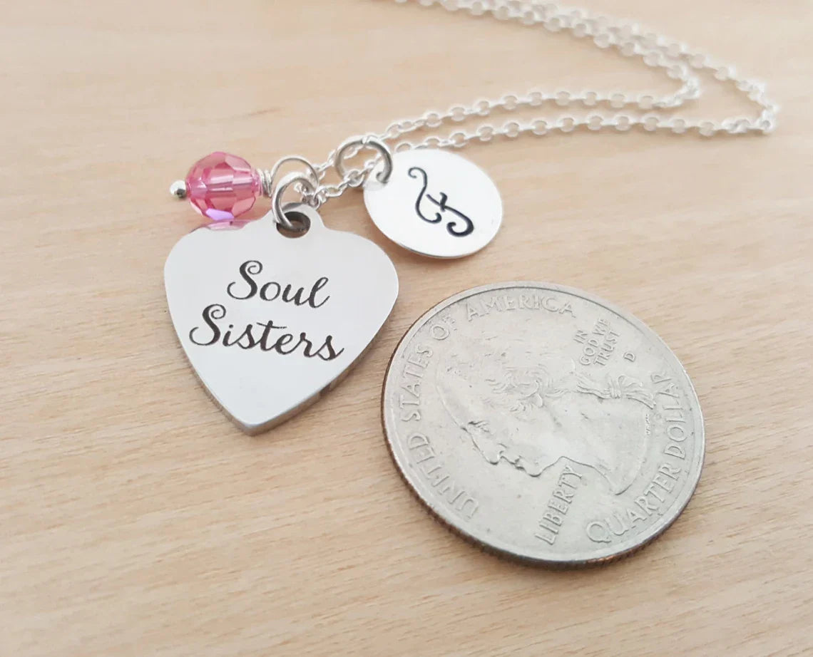 Collier Sœurs d'Âme – Argent Sterling avec Pierre de Naissance et Breloque Initiale