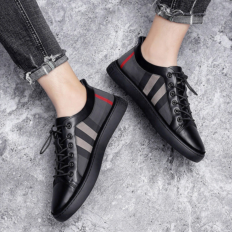 Baskets de mode noires pour hommes, respirantes, chaussures de skateboard, baskets de haute qualité, chaussures décontractées en cuir véritable, chaussures de marche confortables et tendance