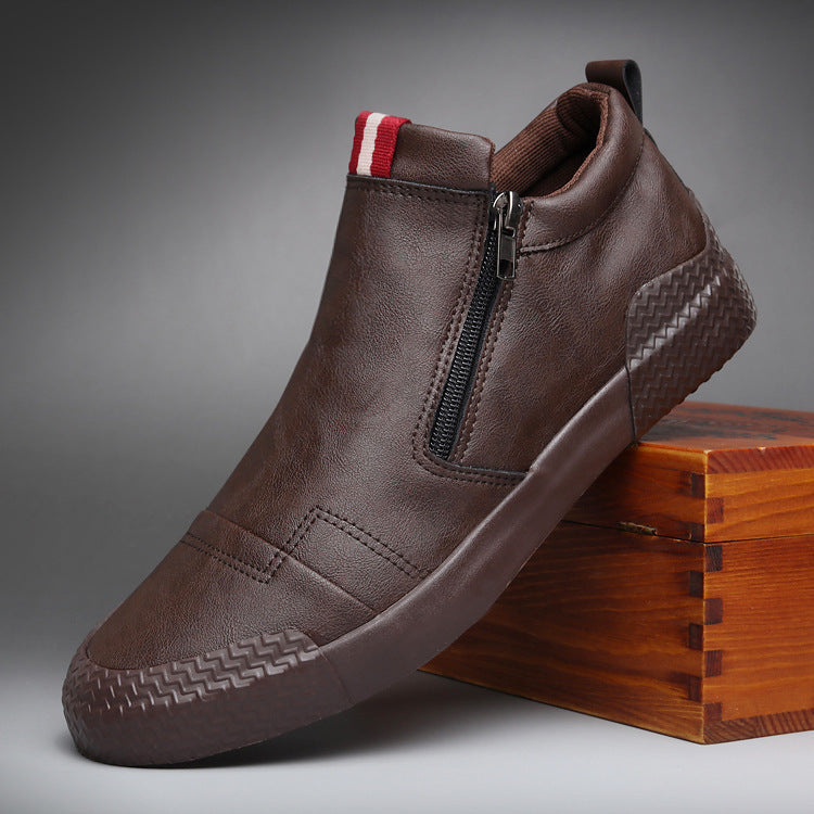 Bottes décontractées d'hiver chaudes pour homme, bottes de neige tendance, chaussures d'extérieur, baskets noires, chaussures de travail d'extérieur en cuir doublées chaudes antidérapantes pour homme