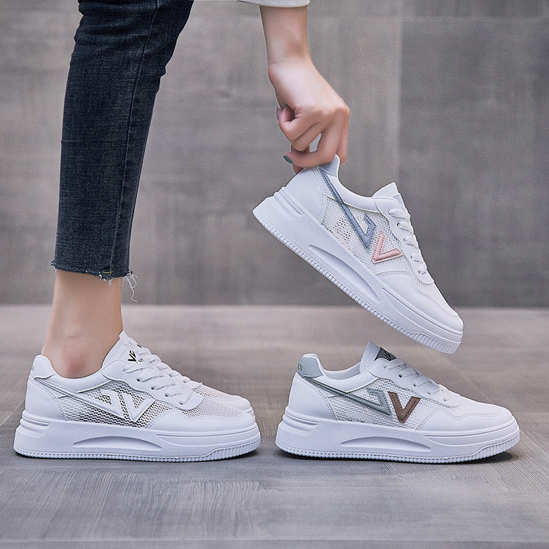 Baskets Respirantes Printemps Femme, Chaussures à Plateforme en Cuir pour Femme, Baskets Décontractées à Lacets, Baskets Blanches Tendance, Baskets à Plateforme en Cuir PU Blanc pour Femme, Baskets de Marche à Lacets