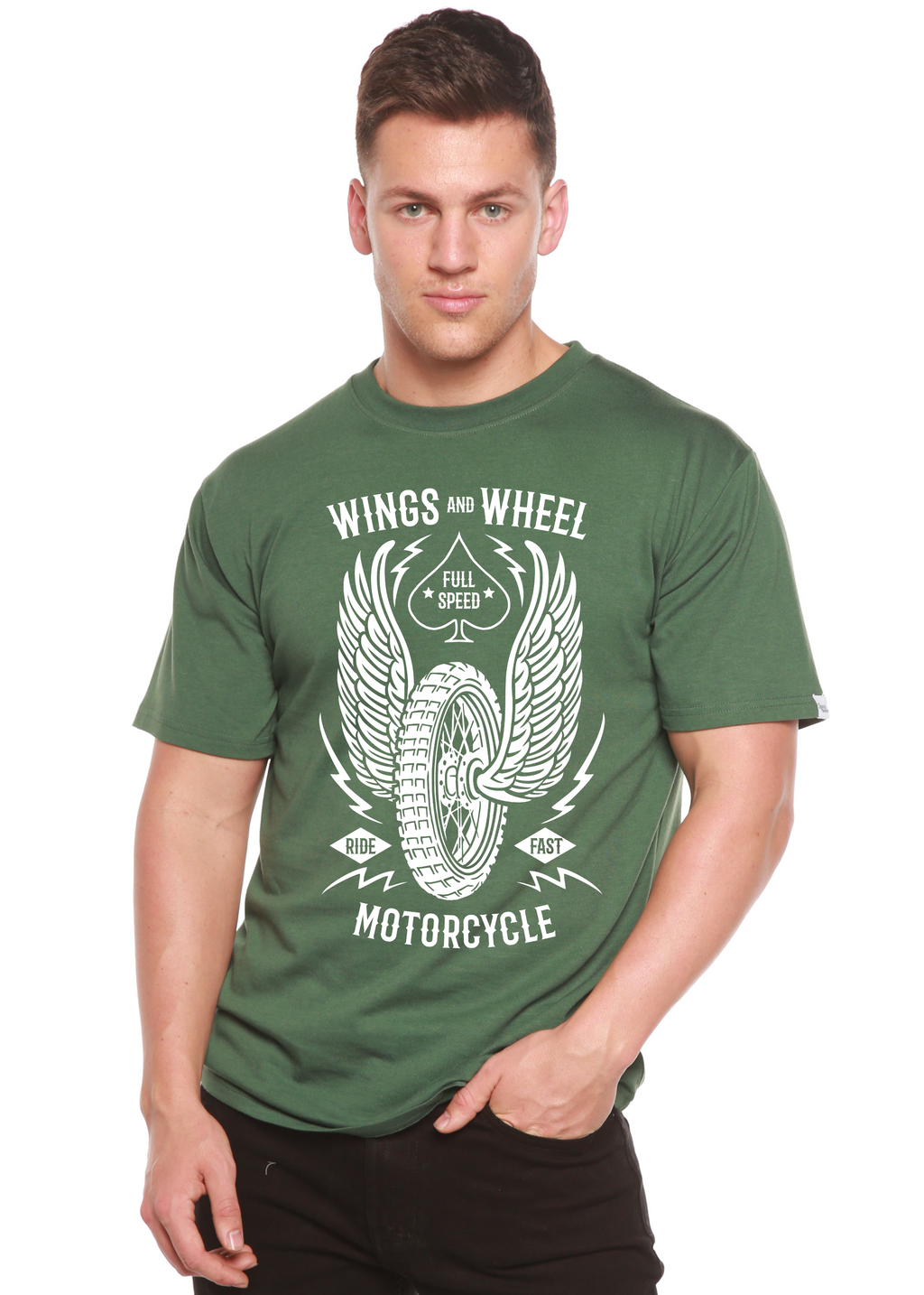 T-shirt à manches courtes en bambou/coton biologique à motif Wings And Wheel Spun Bamboo® pour homme