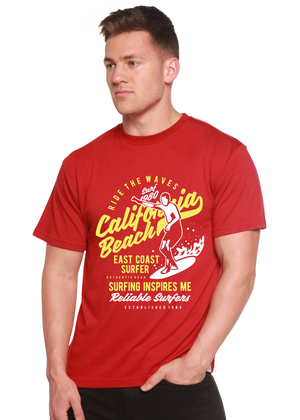 T-shirt graphique à manches courtes en viscose de bambou/coton biologique pour homme Spun Bamboo® "Ride The Waves"