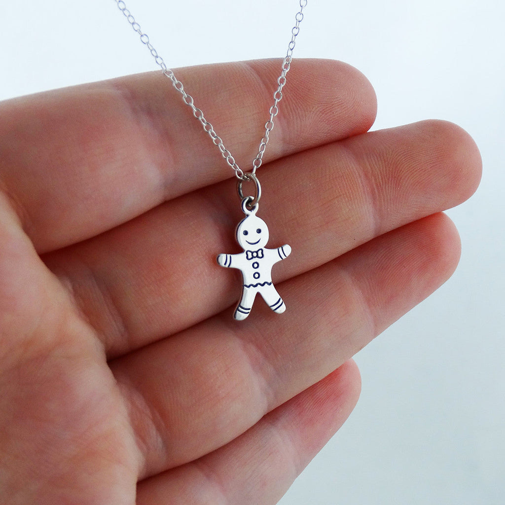 Collier bonhomme en pain d'épices – Breloque de Noël en argent sterling sur chaîne de 45 cm