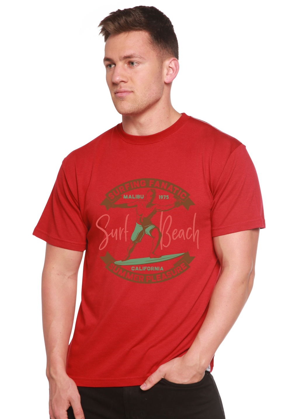 T-shirt graphique à manches courtes pour homme Surf Beach en bambou et coton biologique