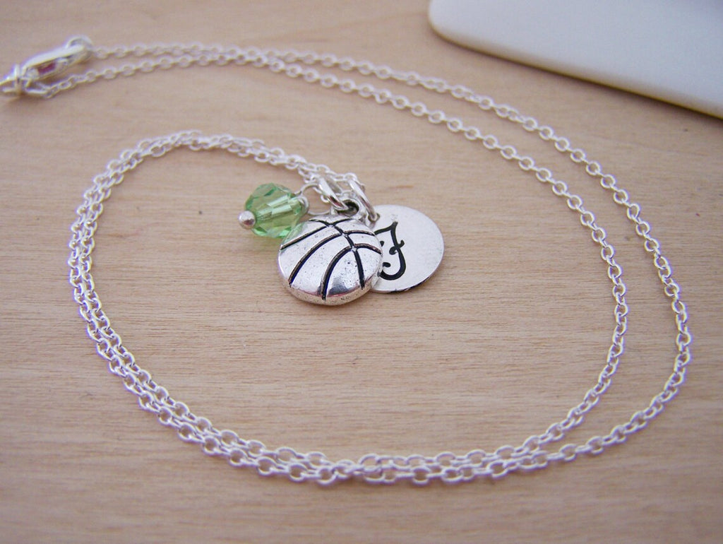 Collier de basketball – Argent sterling avec pierre de naissance et initiale
