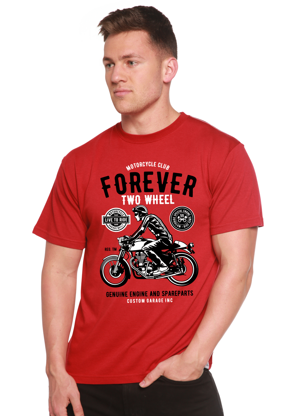 T-shirt graphique Forever Two Wheel à manches courtes en viscose de bambou et coton biologique pour homme