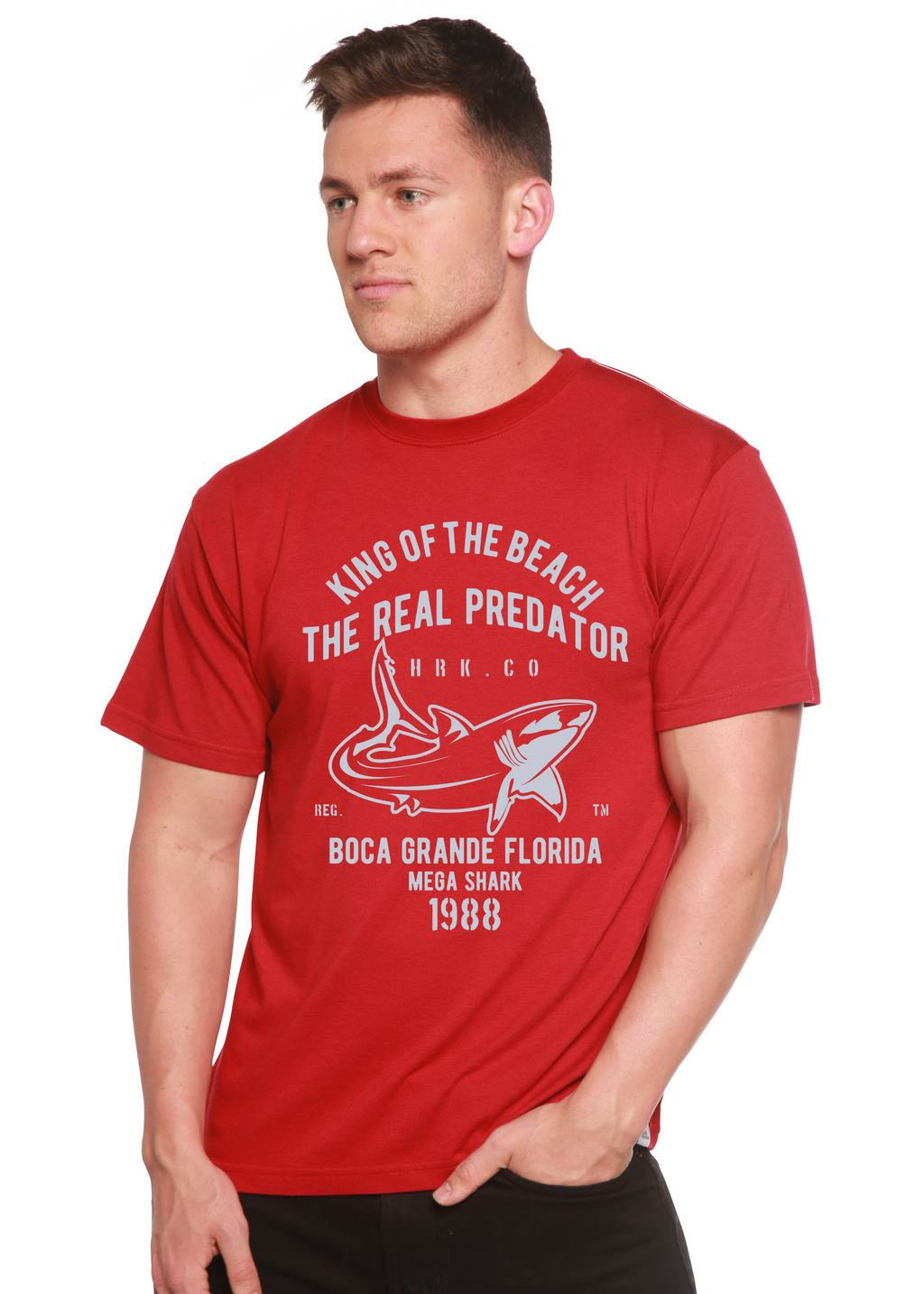 T-shirt à manches courtes avec motif graphique en viscose de bambou/coton biologique Shark Real Spun Bamboo® pour homme