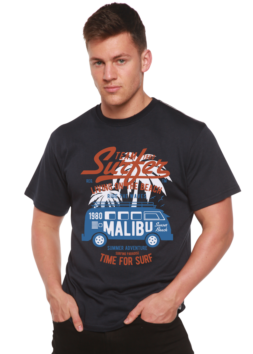 T-shirt graphique Team Surfer en viscose de bambou/coton biologique à manches courtes pour homme