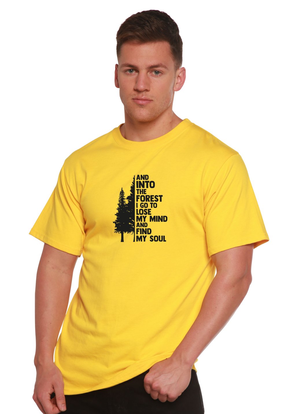T-shirt graphique à manches courtes pour homme en bambou viscose/coton bio "And Into The Forest I Go"