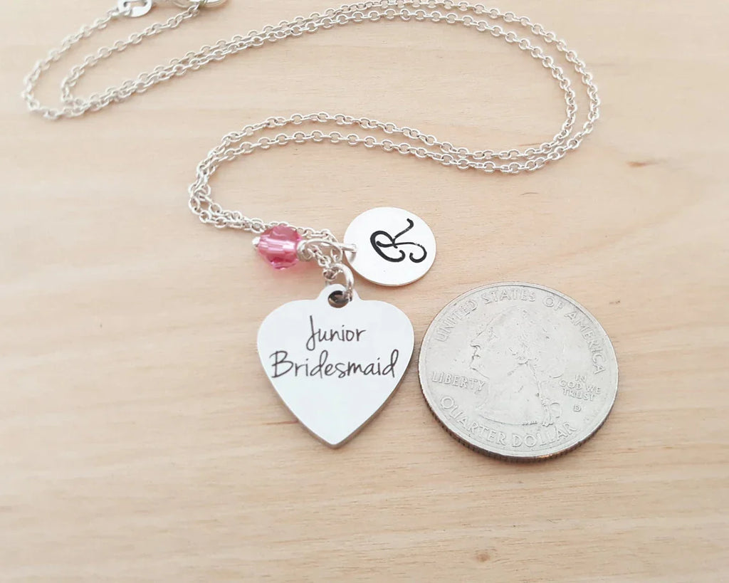 Collier Demoiselle d'Honneur Junior – Argent Sterling avec Pierre de Naissance et Initiale – Cadeau pour Demoiselle d'Honneur