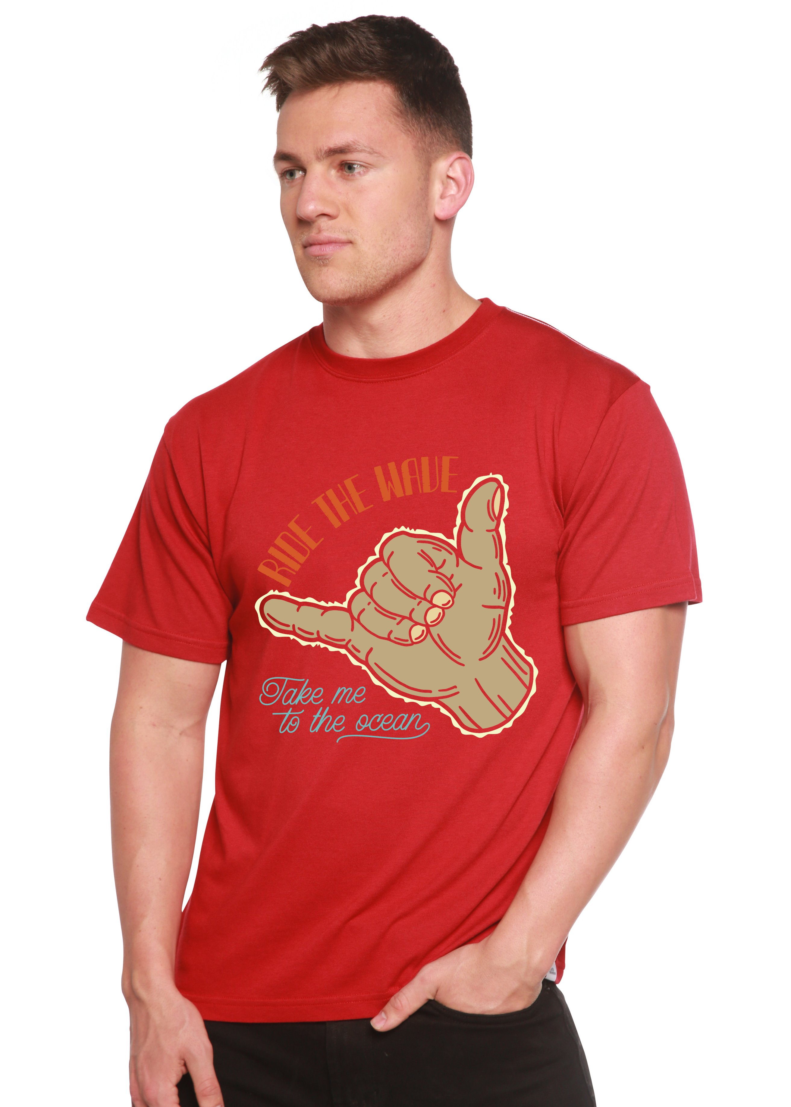 T-shirt graphique à manches courtes en viscose de bambou/coton biologique « Ride The Wave » pour homme