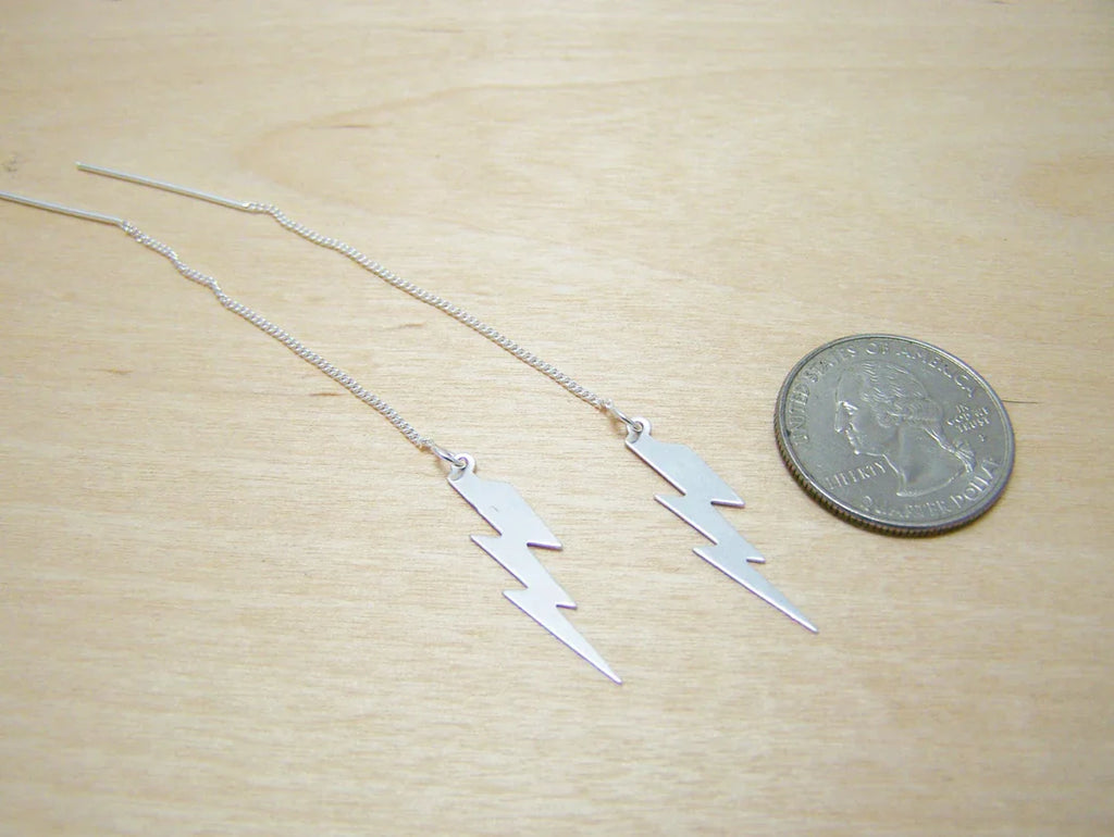 Sterling Silver Lightning Bolt Threader Earrings