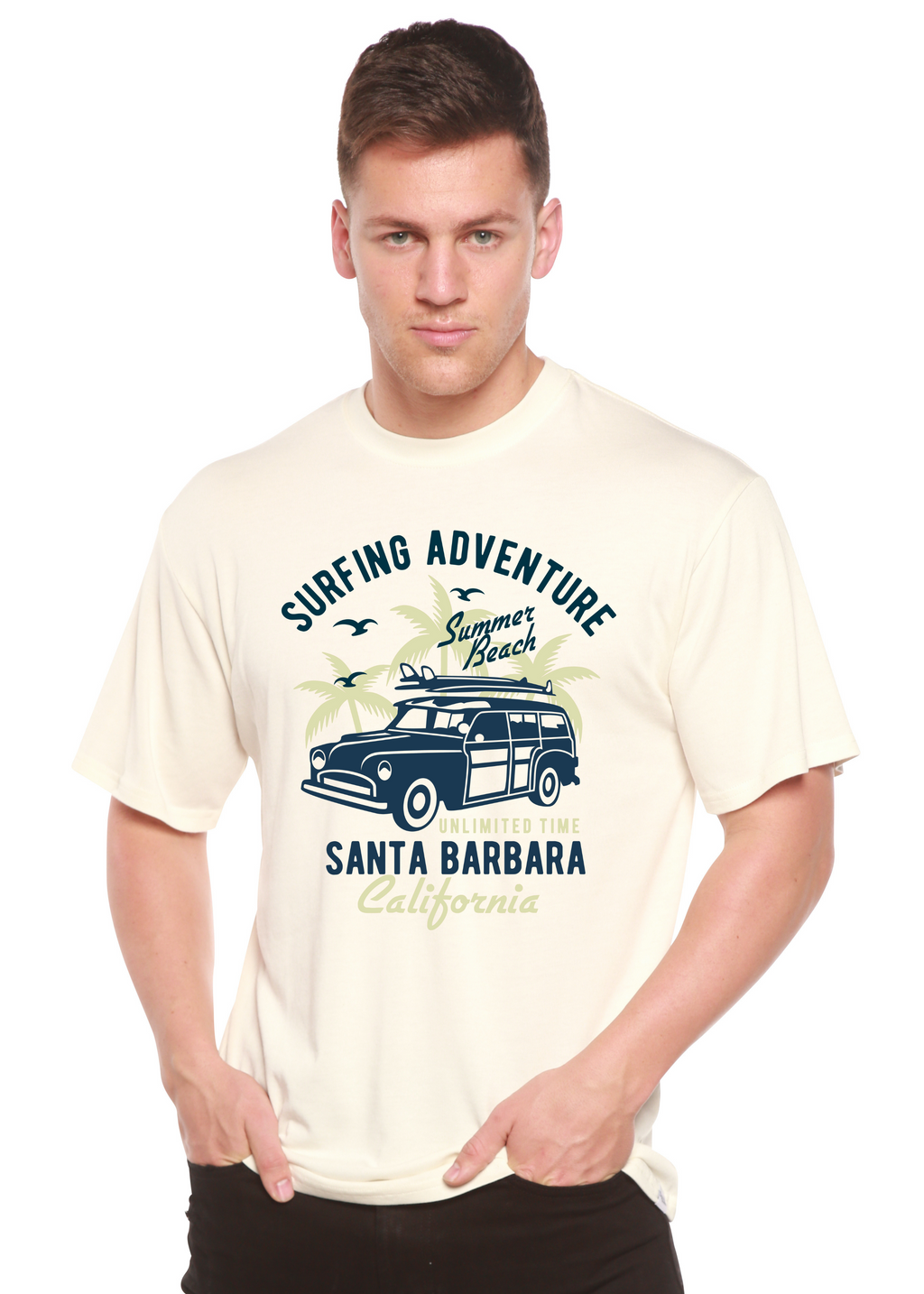 T-shirt graphique à manches courtes pour homme en viscose de bambou/coton biologique Surfing Adventure Spun Bamboo®