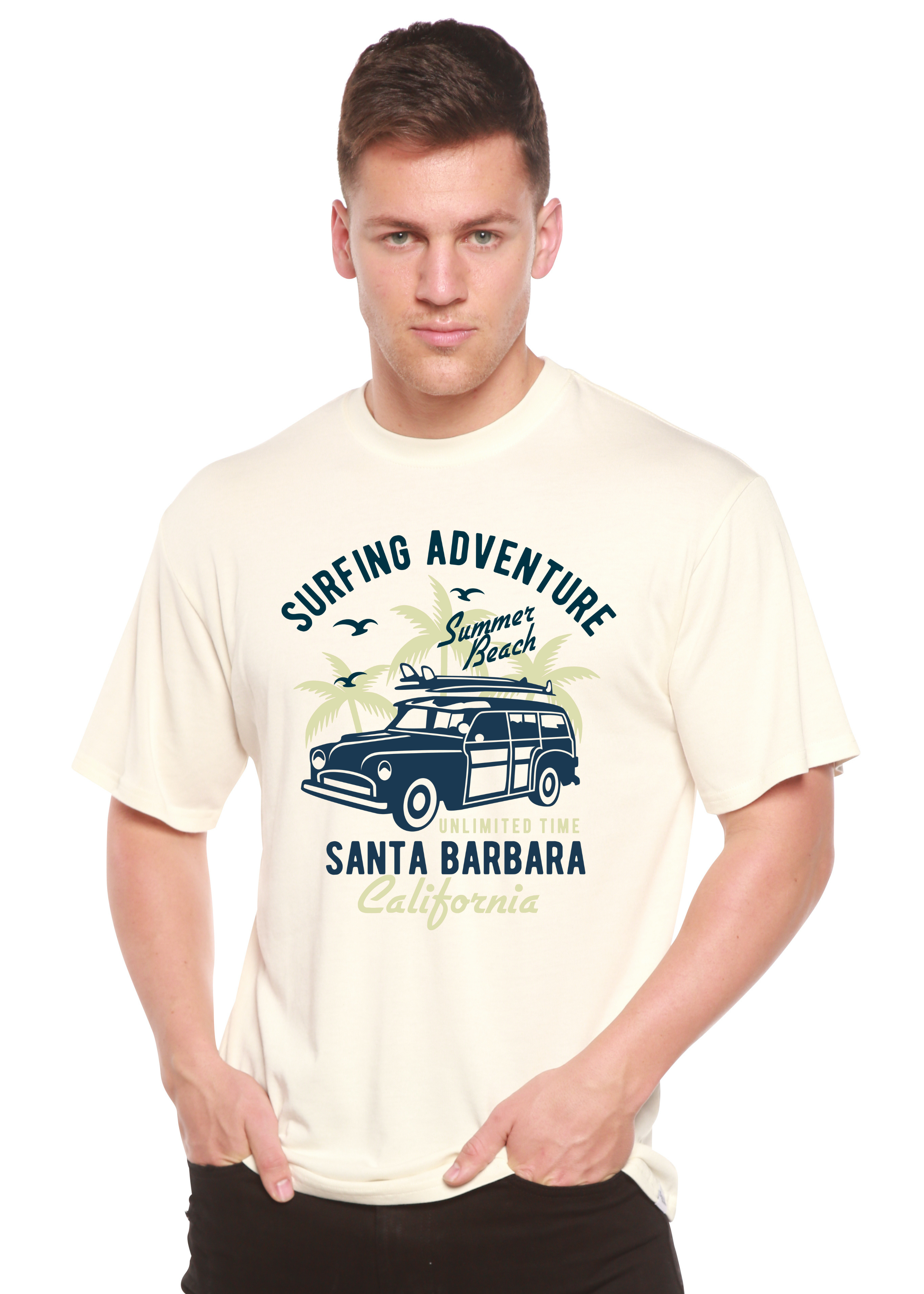 T-shirt graphique à manches courtes pour homme en viscose de bambou/coton biologique Surfing Adventure Spun Bamboo®